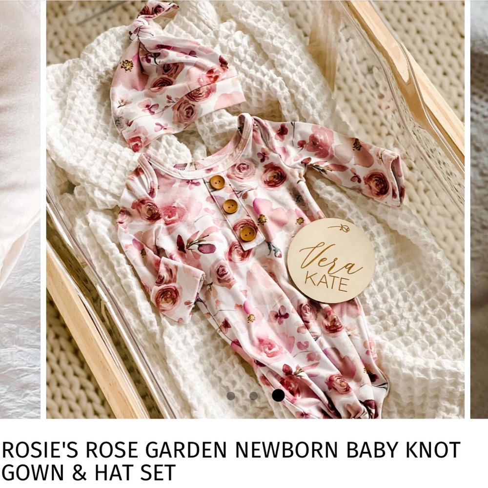 ROSIE'S ROSE GARDEN NEWBORN BABY KNOT GOWN & HAT SET
